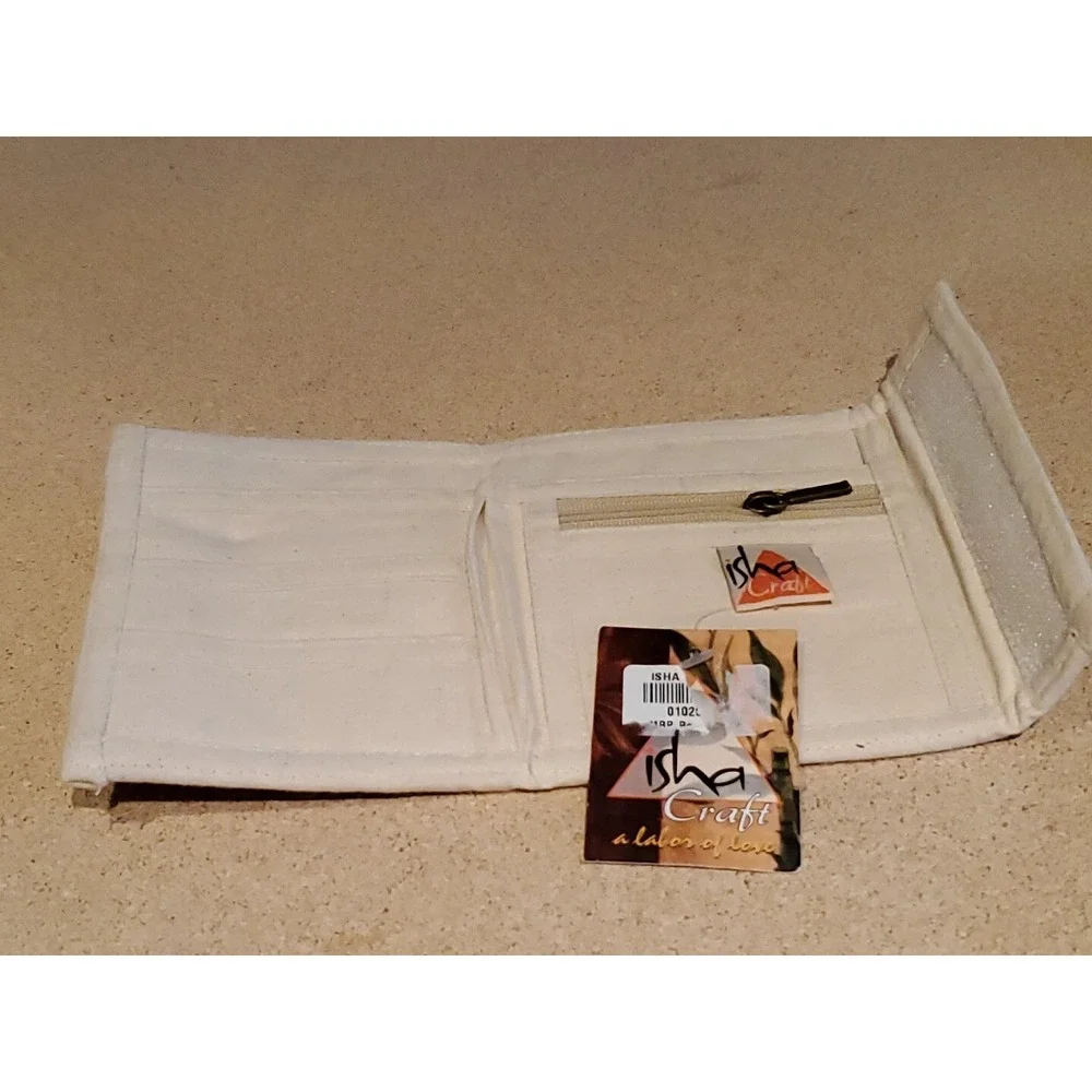 Isha Craft Canvas Bifold Wallet Unisex OS Woven Hook Loop Closure Mustard Cream
